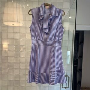 Blue and White Striped Sleeveless Dress
